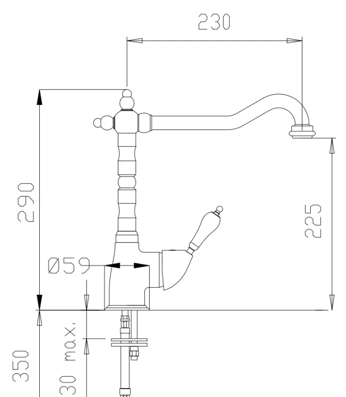 Grifo de cocina nostálgico DEMM con caño giratorio cromado clásico 1208947364