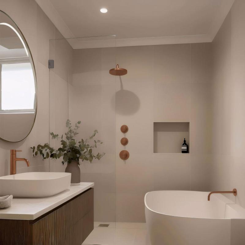 Termostato Waterevolution Flow de ducha empotrado con 2 válvulas de cierre PVD cobre satinado