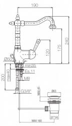 Mezclador PB Nostalgic monomando de lavabo con caño giratorio 190 mm - con desagüe cromado