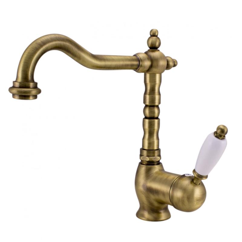 Grifo mezclador PB Nostalgic monomando de lavabo con caño giratorio 190 mm - con desagüe Bronce