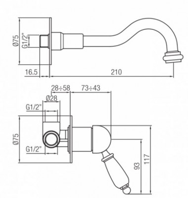PB nostalgic built-in sink faucet Vintage spout 21cm stainless steel