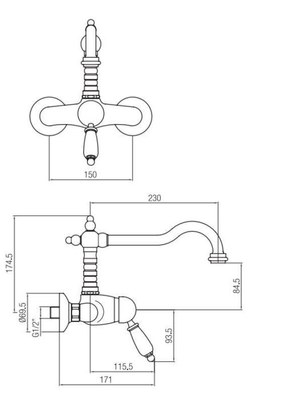 Grifo monomando de pared PB nostalgic montado en superficie cromado palanca blanca