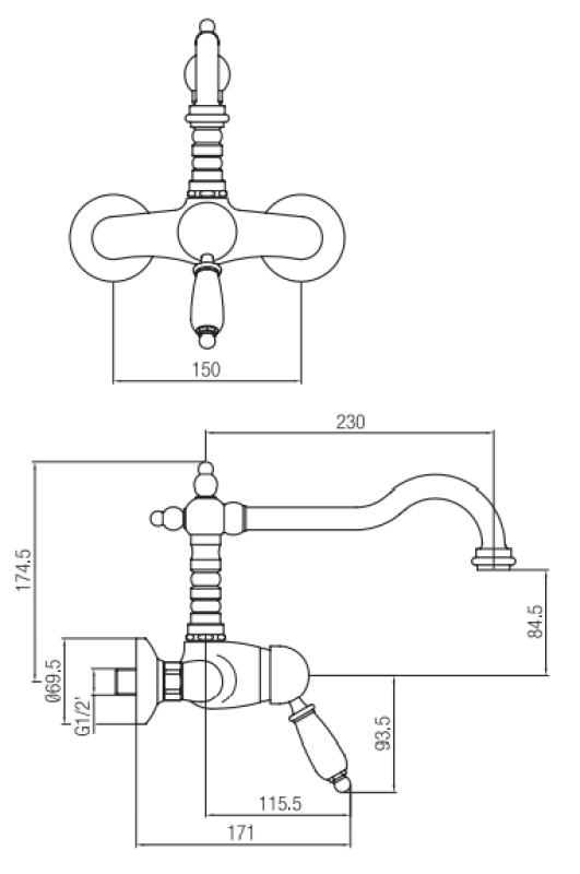 Grifo de pared monomando de superficie PB nostalgic blanco acero inoxidable