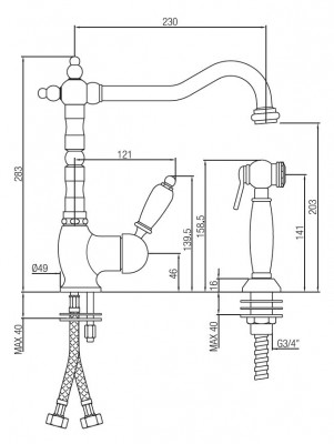 PB Nostalgic kitchen tap with separate pull-out hand shower Bronze
