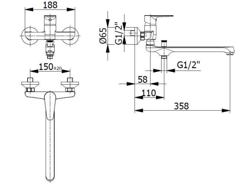 Grifo de pared especial Blusani   cromado con caño largo 35cm y teleducha 12089529