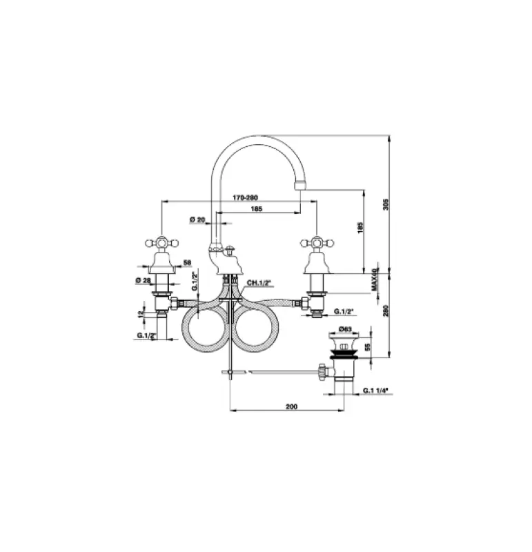 Mezclador Cisal Arcana para lavabo cerámico de 3 orificios color bronce AC00106027