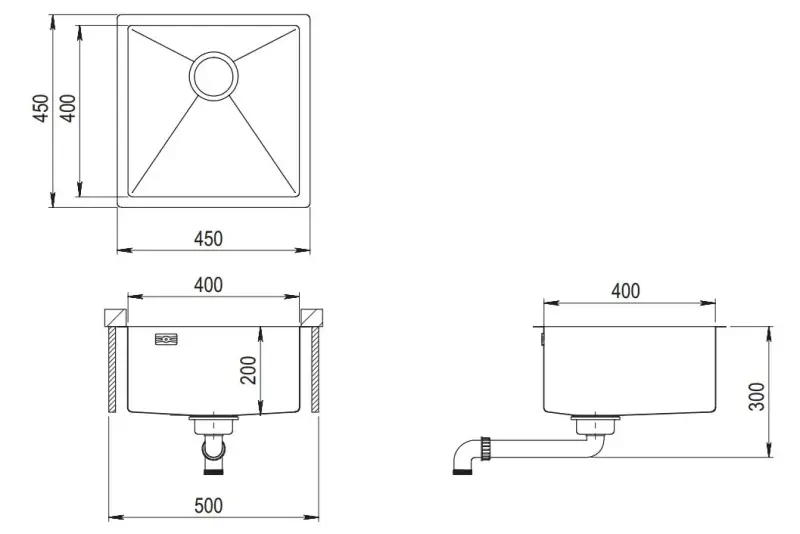 Fregadero Ausmann Mosel de acero inoxidable color oro PVD dorado 40x40 enrasado, bajo encimera y sobre encimera 080914