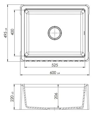 GraniteMy Tradition farmhouse sink, two-sided granite sink 60x48 cm, black undermount 1208953016
