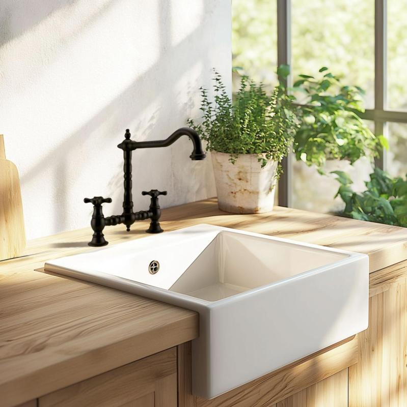 Grifo de cocina PB Nostalgic Bridge Negro mate caño en ángulo con pomos fuertes PBN.ZW.H.ST