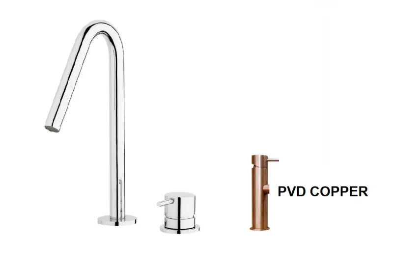 Grifo de lavabo Watervolution Flow de 2 orificios con caño pequeño de 120 mm, cobre cepillado PVD T112VCPE