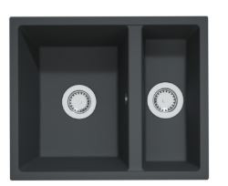 GraniteMy Bremen Fregadero de granito reversible de 1,5, negro, para montaje sobre encimera, bajo encimera y empotrado, con tapón de acero inoxidable 1208953203