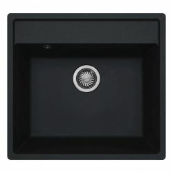 GraniteMy Bremen fregadero de granito 53x50 cm negro para montaje superior, bajo encimera y a ras de encimera con plataforma para grifo CON TAPÓN DE ACERO INOXIDABLE