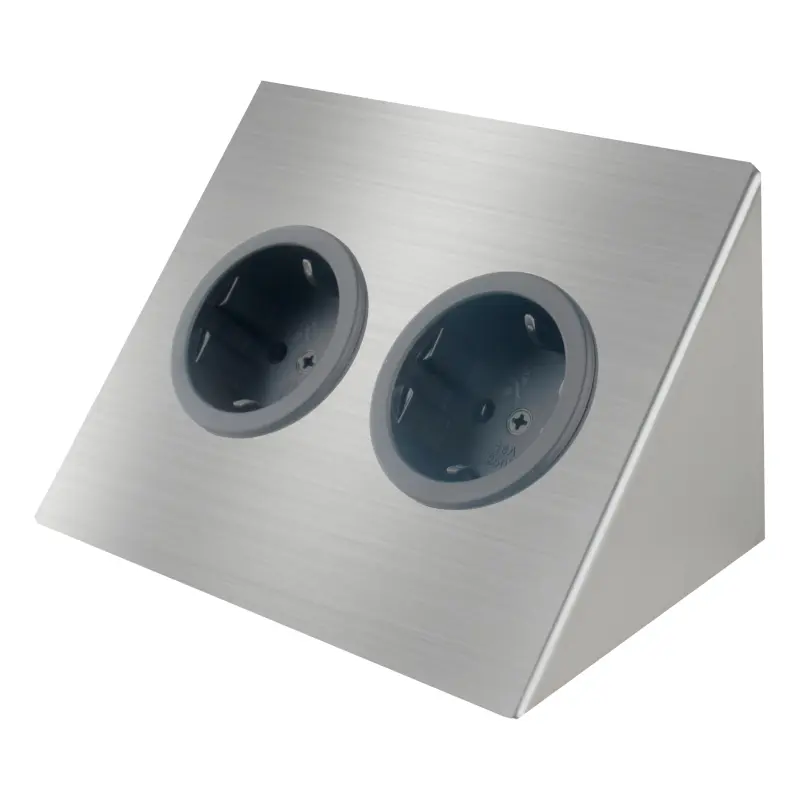Indux Corner Columna de energía para colocación horizontal con 2 enchufes con toma de tierra, acero inoxidable 1208953211