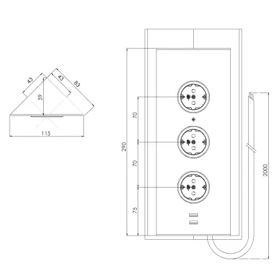 Columna de alimentación con 3 enchufes con toma de tierra tipo F y 2 cargadores usb acero inoxidable 120895321