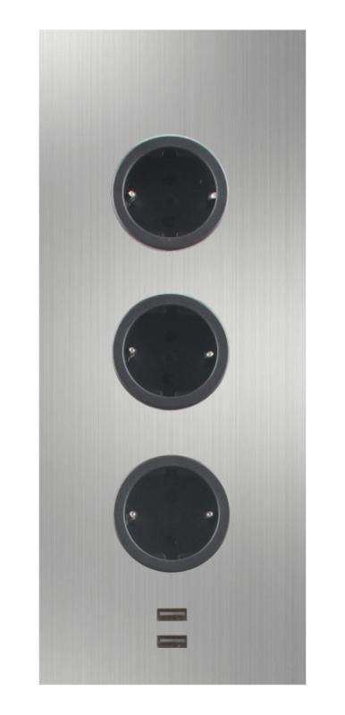 Indux Corner Toma de corriente con 3 enchufes, toma de tierra y cargador doble USB-A y C, acero inoxidable 1208953216