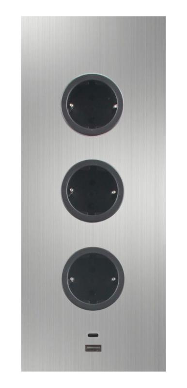 Indux Corner Toma de corriente con 3 enchufes, toma de tierra y cargador doble USB-A y C, acero inoxidable 1208953216