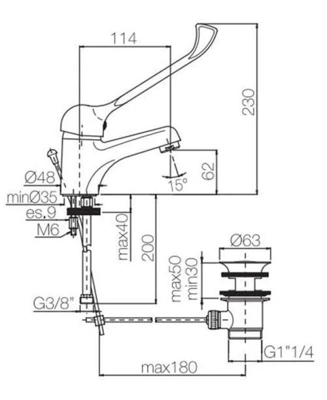 Grifo PB Clinic para lavabo discapacitados con palanca larga cromado 1208953265