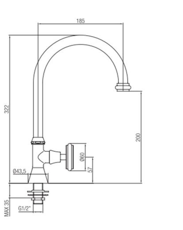 Grifo de lavabo PB Classic con pomo de estrella agua fría con caño alto redondo cromado 1208953274