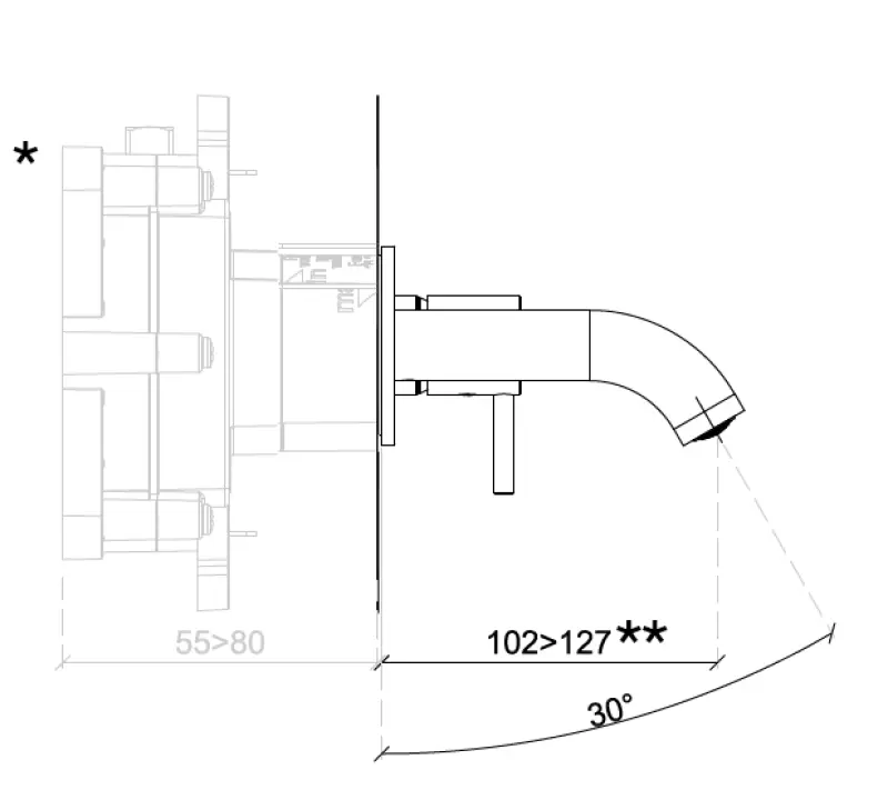 Grifo mezclador de lavabo SB Round empotrado gris plomo PVD 102mm