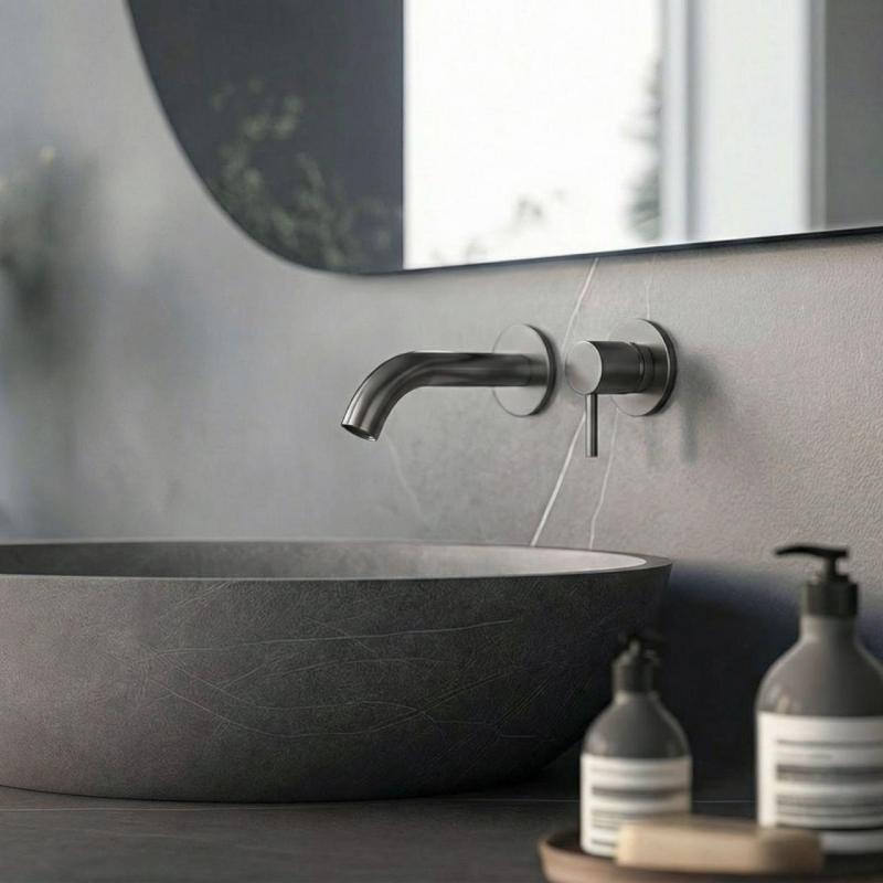 Grifo mezclador de lavabo SB Round empotrado  Gris plomo 316 PVD 102mm