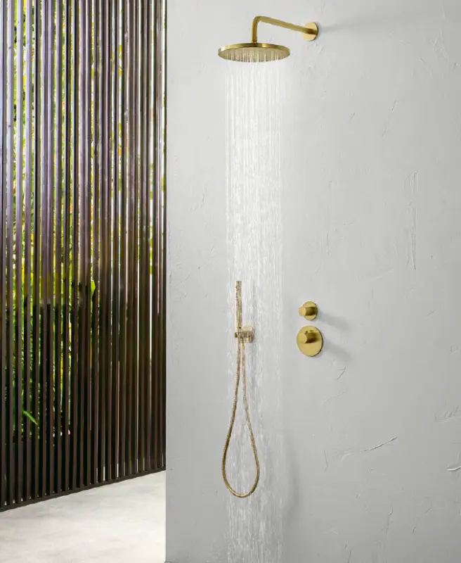 Conjunto de teleducha SB 316 Round con flexo y soporte de suspensión latón satinado PVD 1208953547