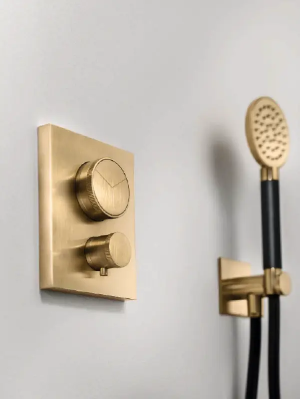 Conjunto de teleducha SB Rubinetterie Universale con flexo y soporte de suspensión latón satinado PVD dorado 1208953551