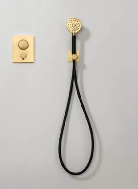 Conjunto de teleducha SB Rubinetterie Universale con flexo y soporte de suspensión latón satinado PVD dorado 1208953551