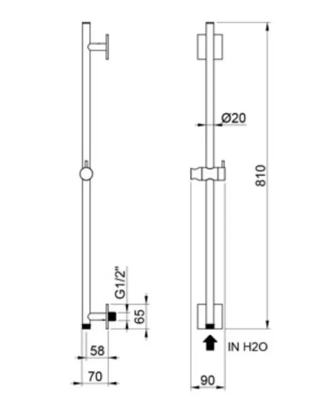 Barra deslizante SB Rubinetterie Universale de acero inoxidable 316 satinado con conexión para toma de agua 1208953564