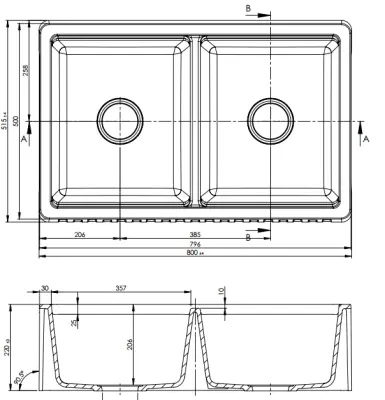 GraniteMy Tradition country-style double sink, 2-sided granite basin, 80x50cm, white, top-mount, under-mount, and flush-mount, 1208953698