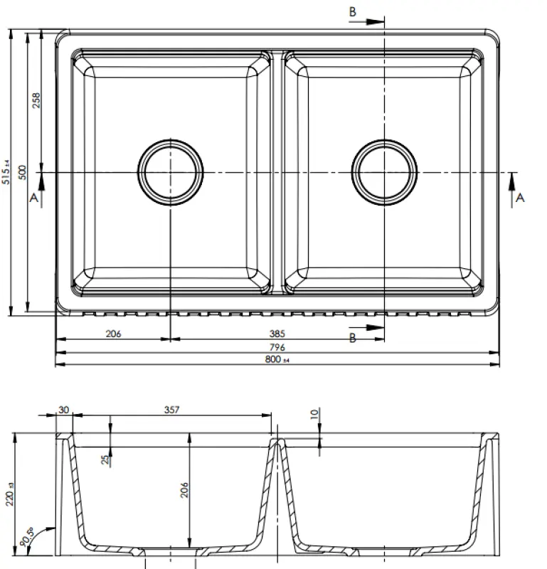 GraniteMy Tradition fregadero doble campestre de granito de 2 lados 80x50cm blanco instalación superior, inferior y al ras 1208953698