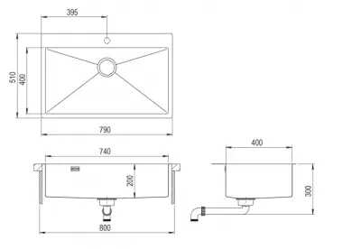 Ausmann Weser large stainless steel sink anthracite colour PVD Gun Metal 79x51 with tap hole undermount flush-mounted and inset 067137