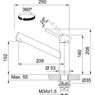 Franke Orbit solid stainless steel low kitchen tap with swivel spout stainless steel 115.0569.290