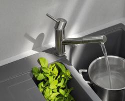 Grifo bajo de cocina Franke Orbit de acero inoxidable macizo con caño extraíble acero inoxidable 115.0569.461
