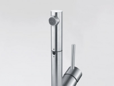 Franke Orbit solid stainless steel low kitchen tap with pull-out spout stainless steel 115.0569.461