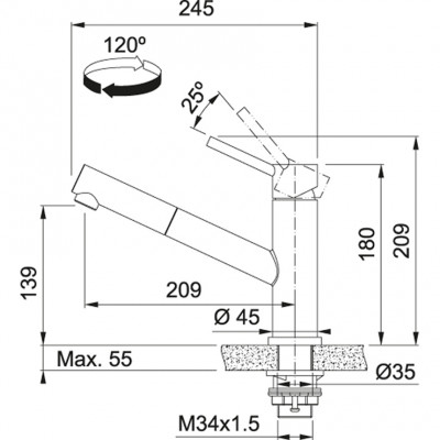 Franke Orbit solid stainless steel low kitchen tap with pull-out spout stainless steel 115.0569.461
