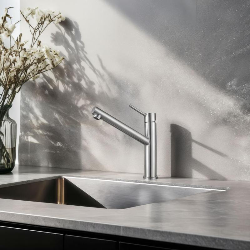 Grifo alto de cocina Franke Orbit de acero inoxidable macizo con caño giratorio acero inoxidable 115.0600.928