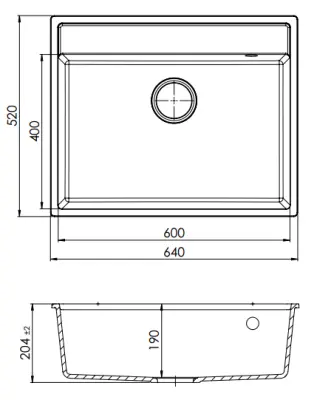 GraniteMy Bremen granite sink 64x52 cm black top mount, undermount and flush mount with faucet hole bench 1208953874