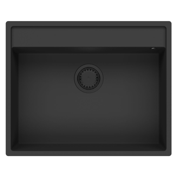 Mi fregadero de granito GraniteMy Bremen de 64x52 cm negro para montaje en superficie, montaje inferior y montaje empotrado con agujero para grifo 1208953874