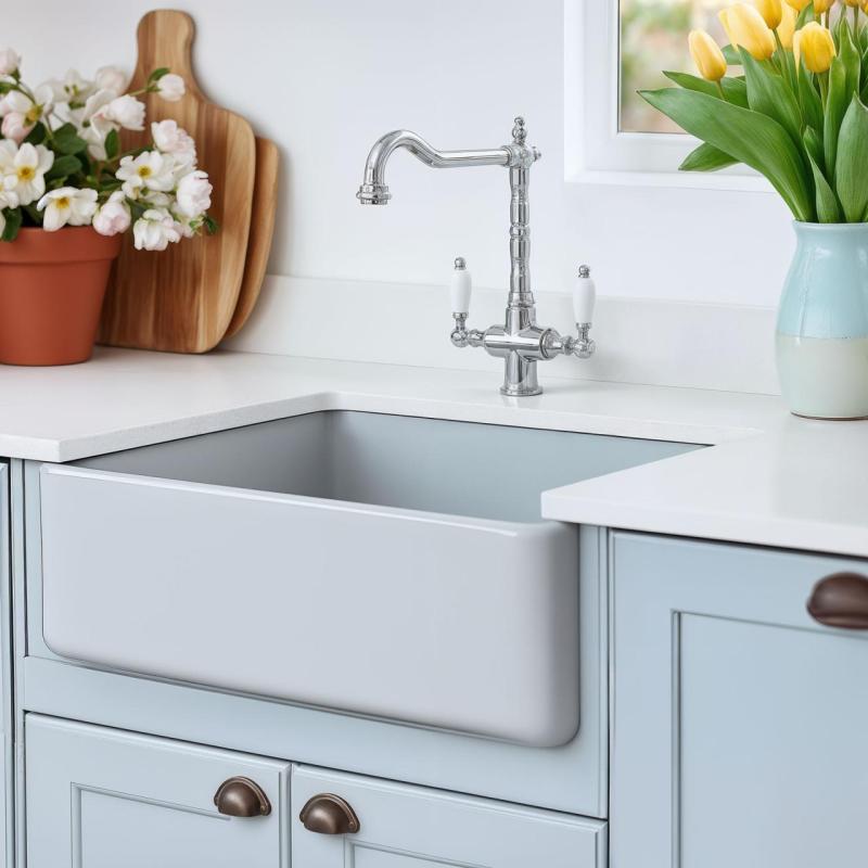 Grifo de cocina PB Nostalgic classic country cromado con palancas blancas 1208953911