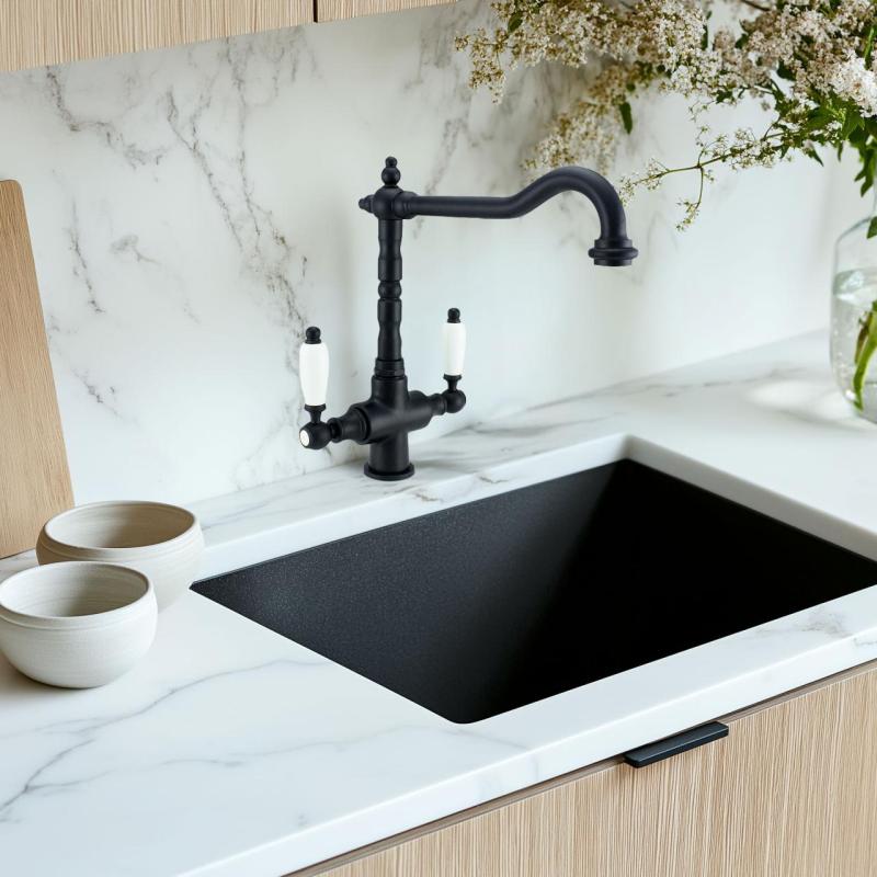 Grifo de cocina PB Nostalgic classic negro mate con palancas blancas 1208953912