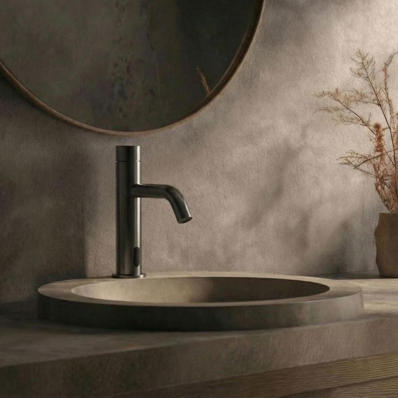 Grifo electrónico Waterevolution Flow para lavabo con funcionamiento por infrarrojos y alimentación por pilas Gris PlomoT110EGME