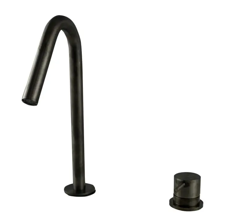 Grifo de lavabo Waterrevolution Flow de 2 orificios, PVD Gun Metal con caño pequeño en V de 120 mm T1121VGME