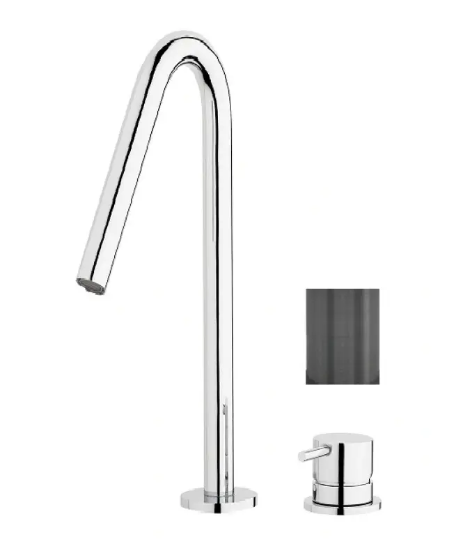Grifo de lavabo Waterrevolution Flow de 2 orificios, acabado PVD Gun Metal, con caño alto en V de 120 mm T1122VGME
