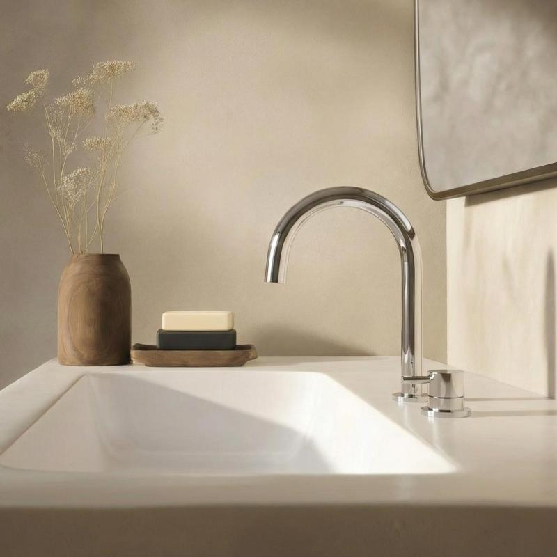 Grifo Waterevolution Flow cromado de 2 orificios para lavabo con caño bajo U 113mm T1121U01