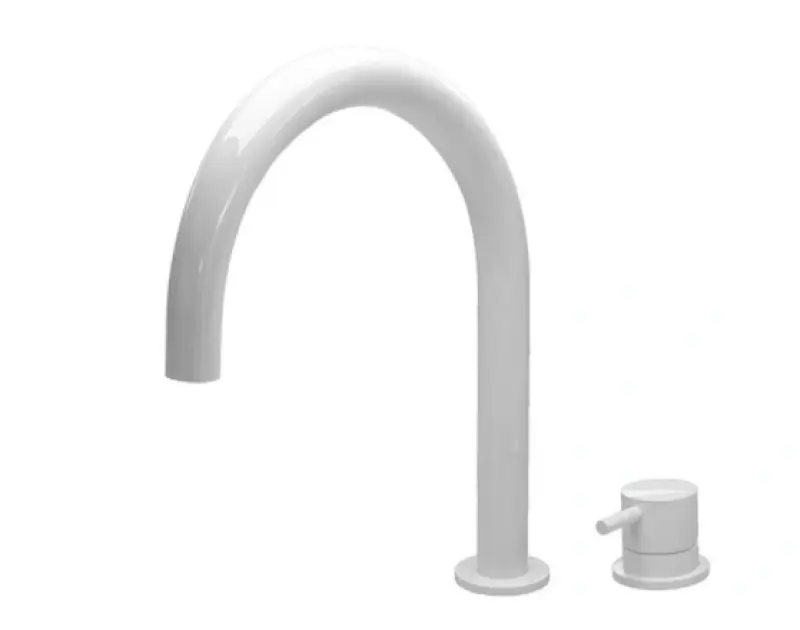 Grifo de lavabo Waterevolution Flow de 2 orificios, blanco, con caño bajo de 113 mm T1121UBR