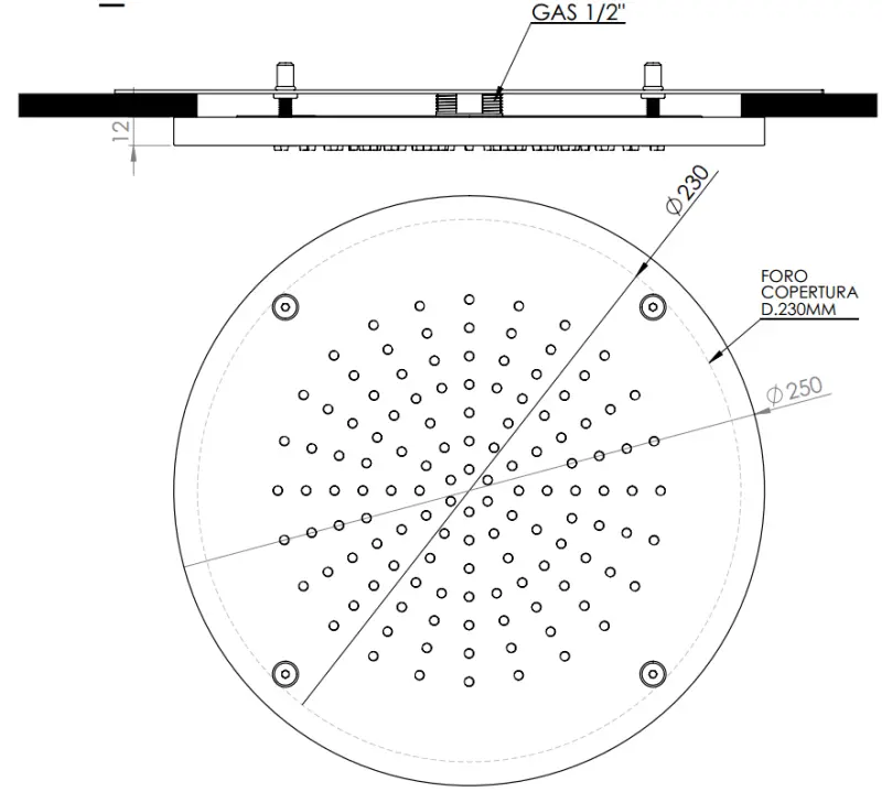 Ducha de techo efecto lluvia SB Rubinetterie blanco mate corian de superficie sólida empotrada redonda  25 cm 1208954085