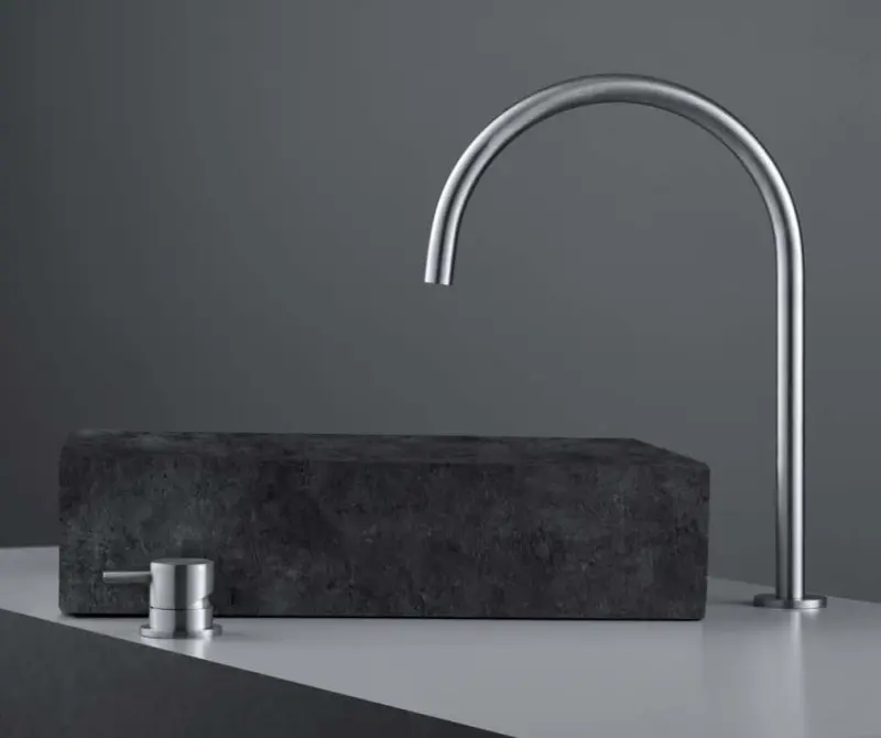 Grifo de lavabo Watervolution Flow de 2 orificios, totalmente de acero inoxidable, con caño alto de 200 mm T1122UIE