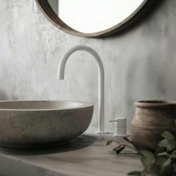 Grifo de lavabo Waterevolution Flow de 2 orificios, blanco, con caño alto de 200 mm T1122UBR