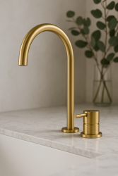 Grifo Waterevolution Flow de 2 orificios para lavabo en latón satinado con caño alto U 213mm T1122ULE