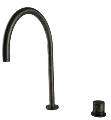 Waterevolution Flow 2-hole basin mixer PVD Gun Metal with high U 200mm spout T1122UGME